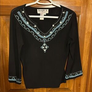 Joseph Black Blouse with Blue Accents